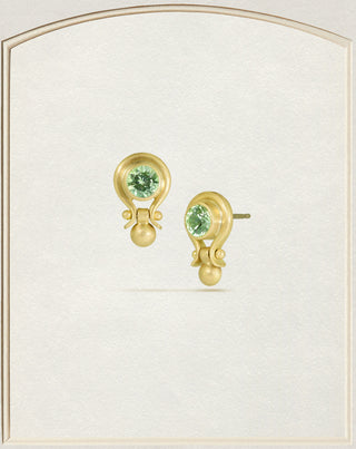 18k Gold Mint Garnet Lyre Door Knocker Studs
