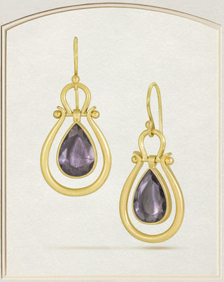 18k Gold Purple Tourmaline Medium Pendulum Earrings