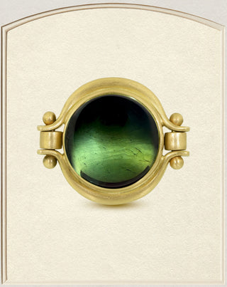 18k Gold Green Tourmaline Cabochon Lyre Ring front view