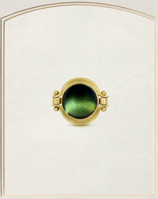 Green Tourmaline Cabochon Lyre Ring in 18k Gold