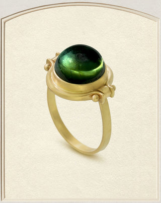 18k Gold Green Tourmaline Cabochon Lyre Ring side view