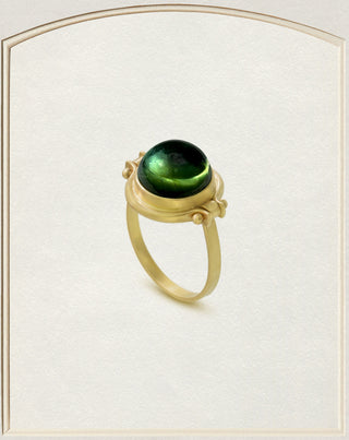 Green Tourmaline Cabochon Lyre Ring in 18k Gold