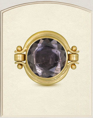 18k Gold Gray Purple Tourmaline Lyre Ring front view