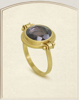 18k Gold Gray Purple Tourmaline Lyre Ring side view