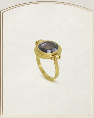 Gray Purple Tourmaline Lyre Ring in 18k Gold