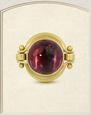 18k Gold Magenta Tourmaline Lyre Ring front view