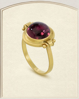 18k Gold Magenta Tourmaline Lyre Ring side view