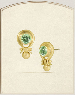 18k Gold Mint Garnet Lyre Door Knocker Studs