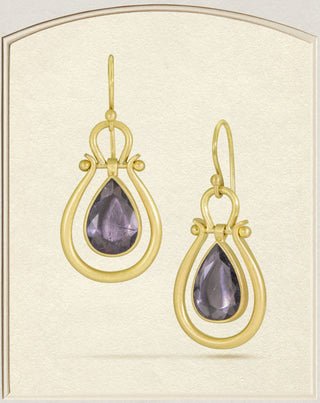 18k Gold Purple Tourmaline Medium Pendulum Earrings